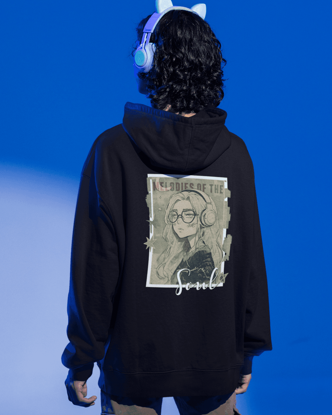 Unisex Black "Melodies of the Soul" Graphic Printed Oversized Hoodie