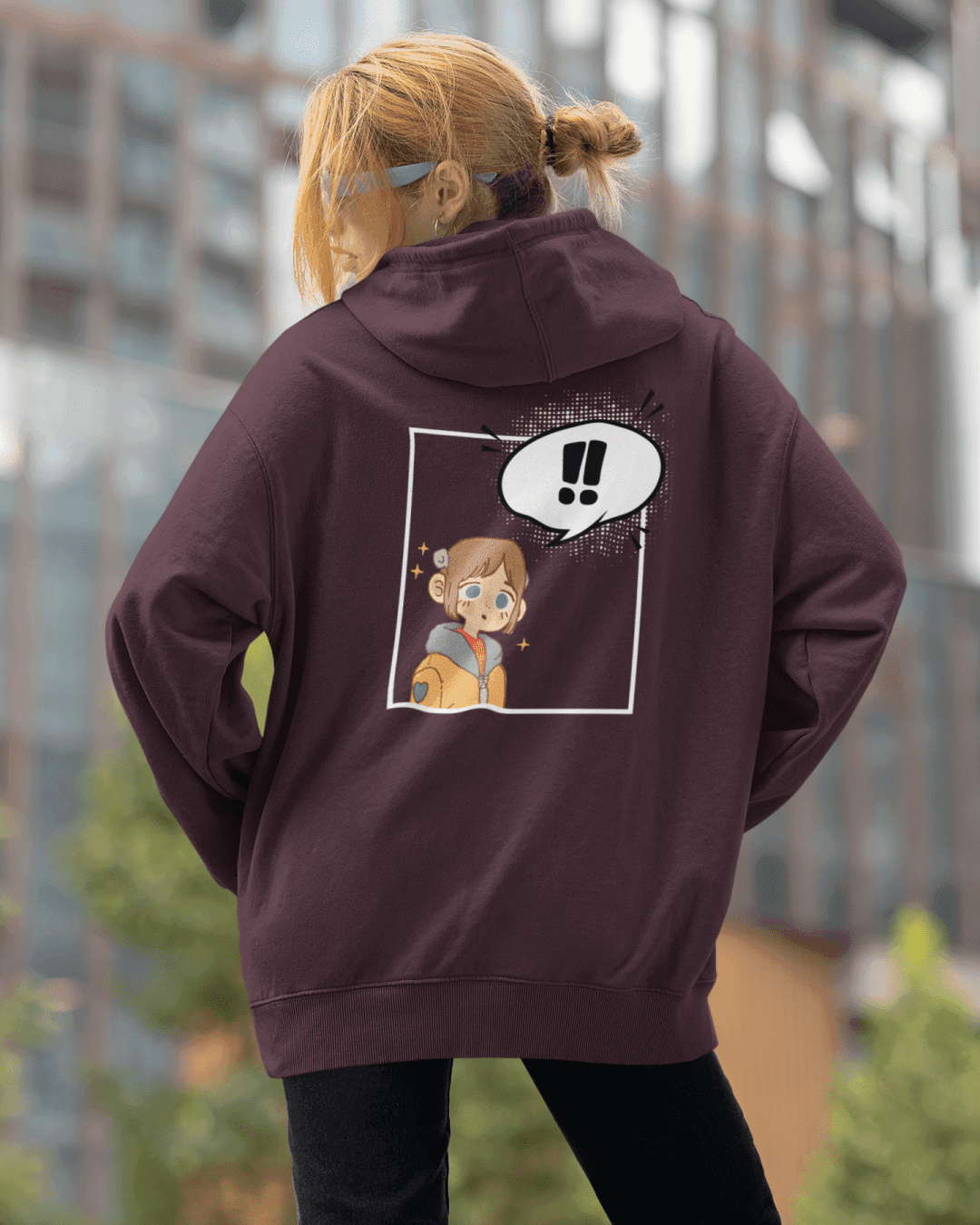 Unisex Maroon Cartoon Character Graphic Printed Oversized Hoodie