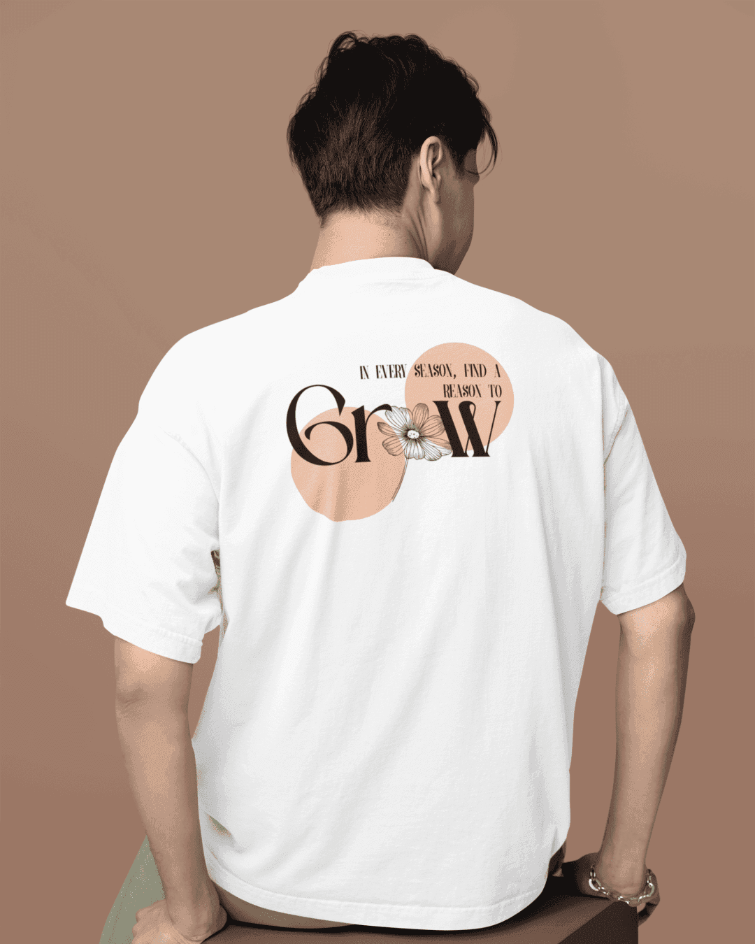 Unisex White Oversized Cotton T-Shirt – "Grow" 