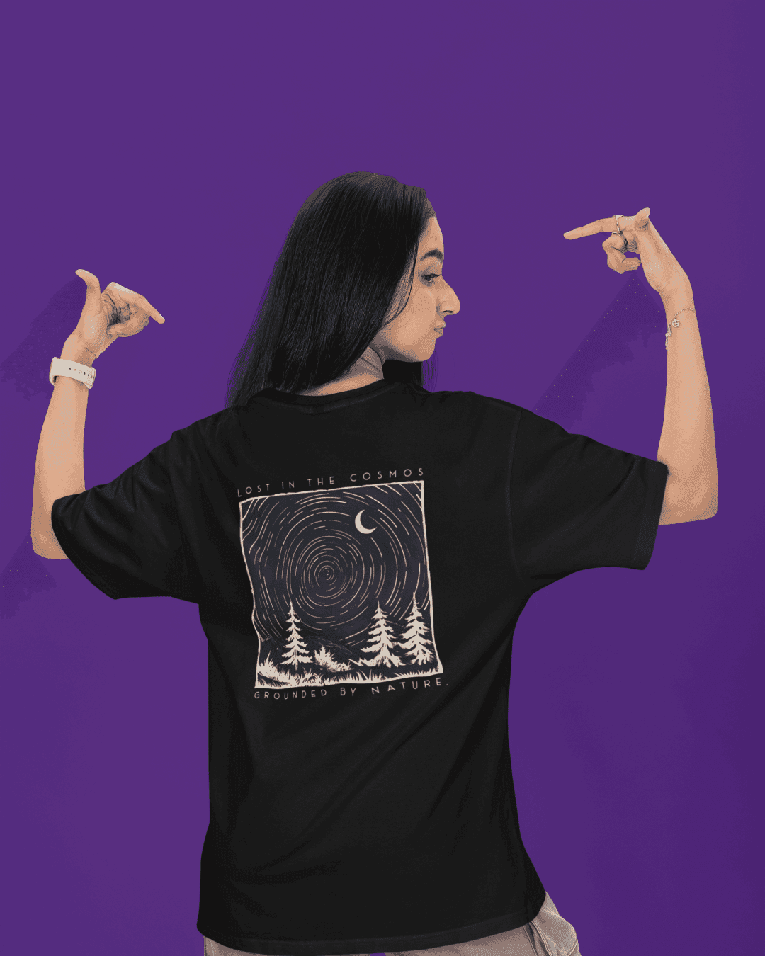 Unisex Black Oversized Cotton T-Shirt "Lost in the Cosmos"