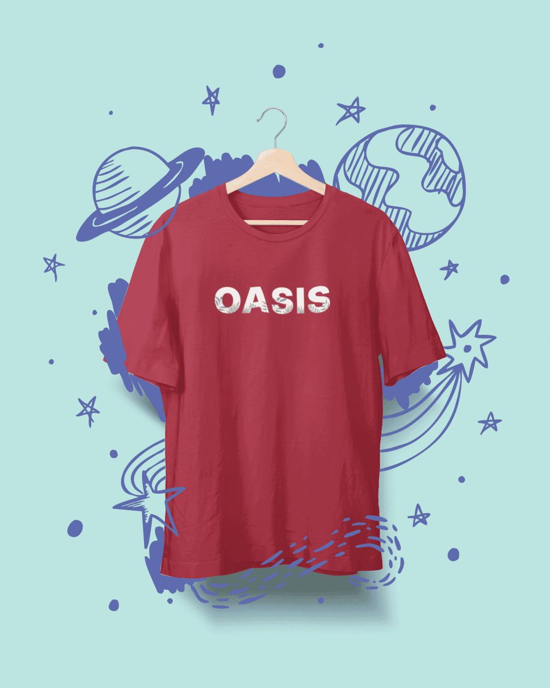 Unisex Maroon Oversize "OASIS" Black T-Shirt 